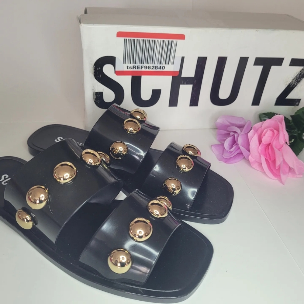 Schutz- lizzie studded flat sandals